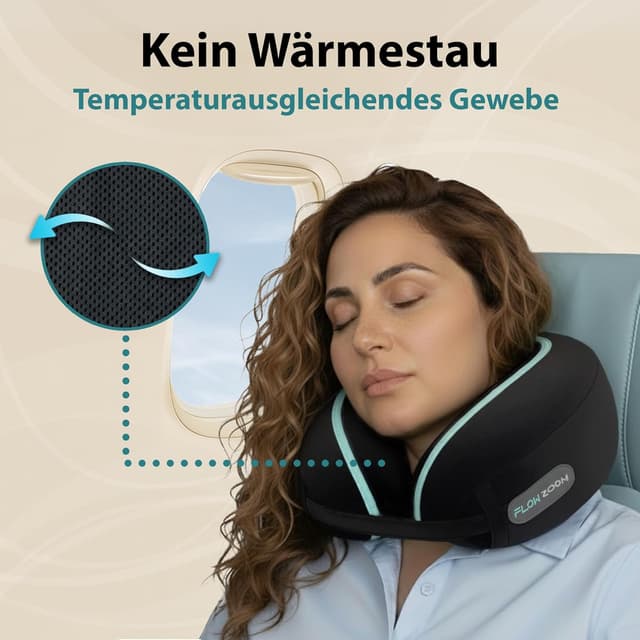 Detalle 1 de FLOWZOOM Dream Pro Nackenkissen mit extra Seitenstütze (Memoryschaum) – Schwarz