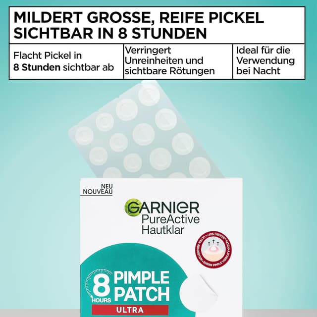 Detalle de Garnier Hautklar Pimple Patches Ultra Hydrokolloid gegen Pickel – 22 Stück