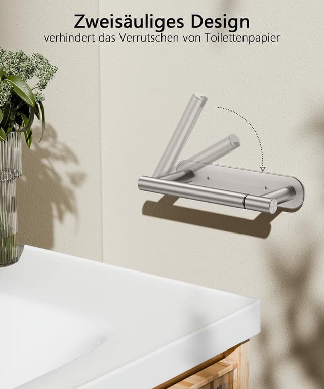 Detalle de Aikzik Toilettenpapierhalter aus gebürstetem Edelstahl – klappbarer Halter mit Verriegelung, ohne Bohren oder mit Schraubmontage