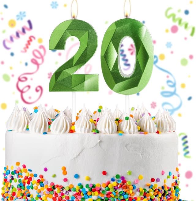Detalle de Geburtstagskerzen Zahl 21 Grün – 3D-Kuchentopper für den 21. Geburtstag, grüne Kerzen
