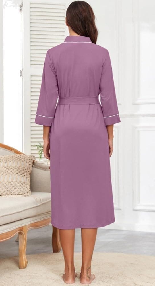 Detalle de Women’s PrinStory kimono-style dressing gown robe with 3/4 sleeves, pockets and fixed belt