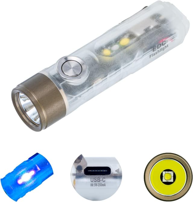 Detalle de RovyVon Aurora A7 G4 7075 USB-C Rechargeable Keyring Torch (650 lumens) – White with 365nm side lights