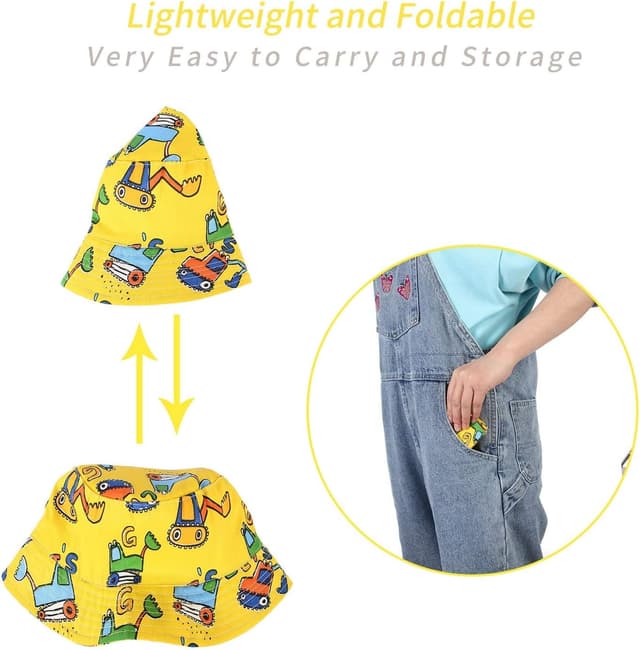 Detalle 2 de GEMVIE Baby Boys Sun Bucket Hat (Cartoon Animal Print) – Packable Fisherman Hat with UPF 50+