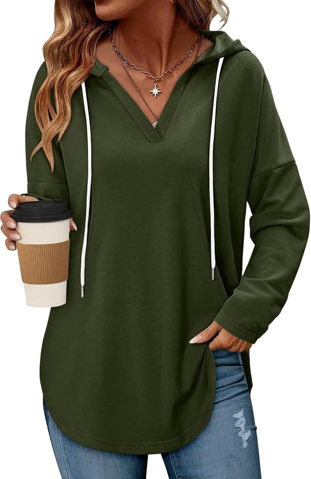 Detalle de CHICZONE Ladies Oversized Hoodie Pullover Top with V-neck & Drawstring Hood
