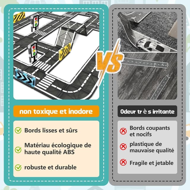 Detalle de BuzzoXerex Construction magnétique Routes – 50 pièces de tuiles magnétiques pour créer des parcours routiers
