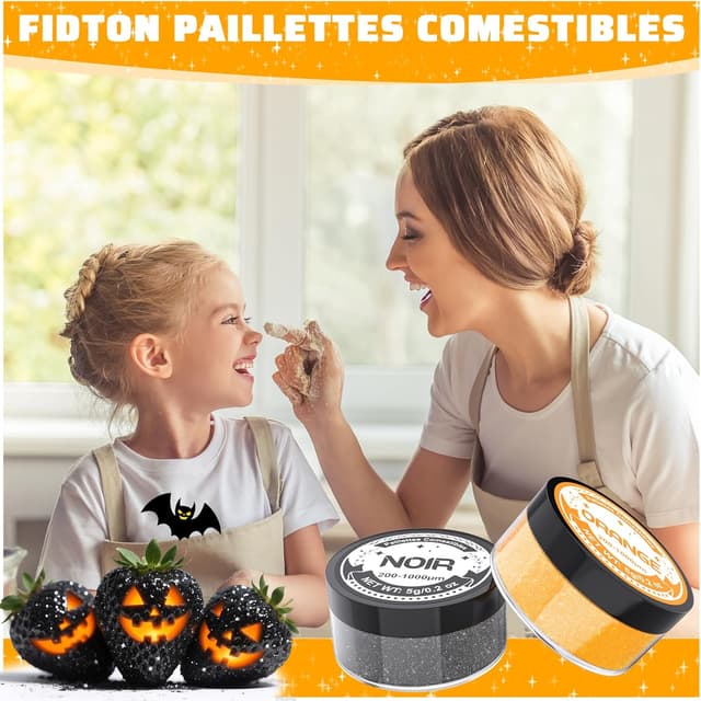 Detalle de Paillettes comestibles Luster Dust Orange & Noir (5 g) – colorant alimentaire en poudre pour gâteaux, macarons et cocktails (Halloween)