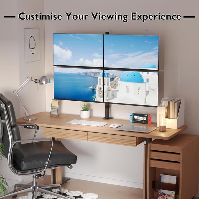 Thumbnail 6 de BONTEC Monitor Halterung für 4 Monitore (13–27 Zoll), höhenverstellbar, neigbar 180° schwenkbar 360° drehbar, VESA 75/100 mm