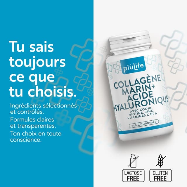 Detalle de Collagène Marin + Acide Hyaluronique PiùLife (2000 mg) – gélules pour peau, cheveux et articulations