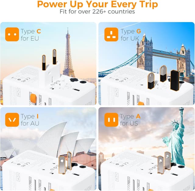 Detalle 2 de TESSAN Universal Travel Adapter 140W with USB-C ports 🔌