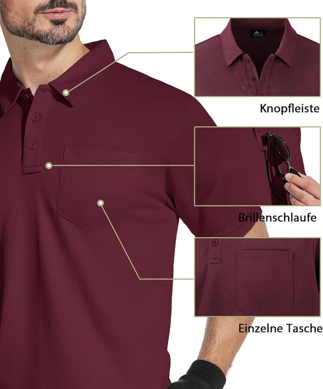 Detalle de SwissWell 2 pezzi polo uomo manica corta traspirante per golf e tennis