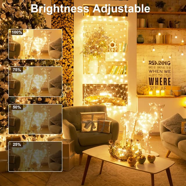 Detalle de LED Lichterkette Außen 20 m (IP44, 200 LED) mit Stecker, warmweiß & 8 Modi