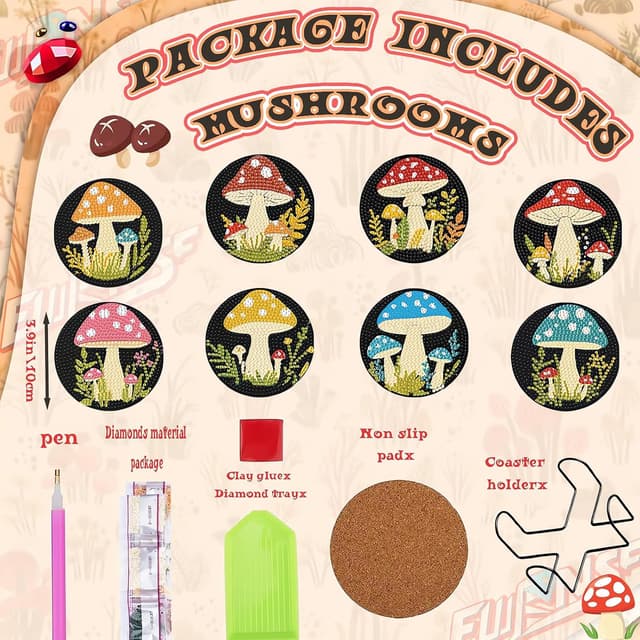 Detalle 2 de Pilz Diamond Painting Untersetzer 8er Set