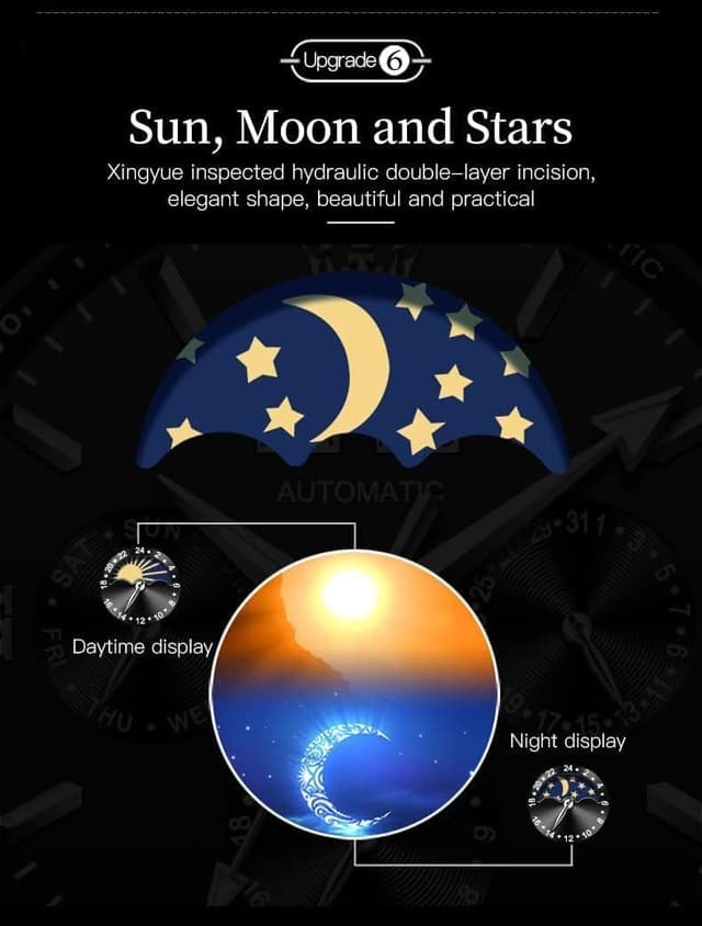 Detalle 2 de OUPINKE Herrenuhr Automatik mit Mondphase