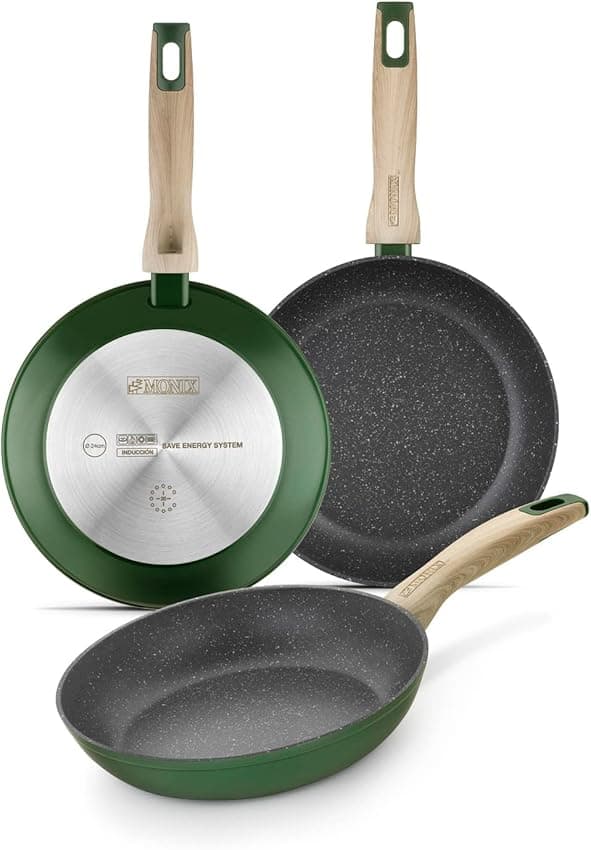Imagen de MONIX Amazonia 🍳 Set 3 sartenes antiadherentes reforzadas con titanio en OfertitasTOP