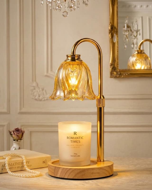 Detalle de Vintage Flower Candle Warmer Lamp with Timer & Dimmer (Height Adjustable, 2 Bulbs) for Yankee Candles