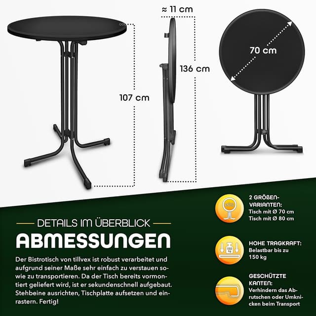 Detalle 2 de tillvex Gastro Stehtisch Ø70 cm klappbar