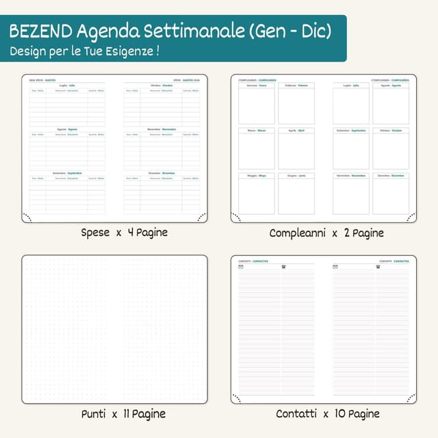 Detalle 1 de BEZEND Agenda 2026 settimanale piccola con spirale 17 x 11 cm e diario tascabile da gennaio a dicembre