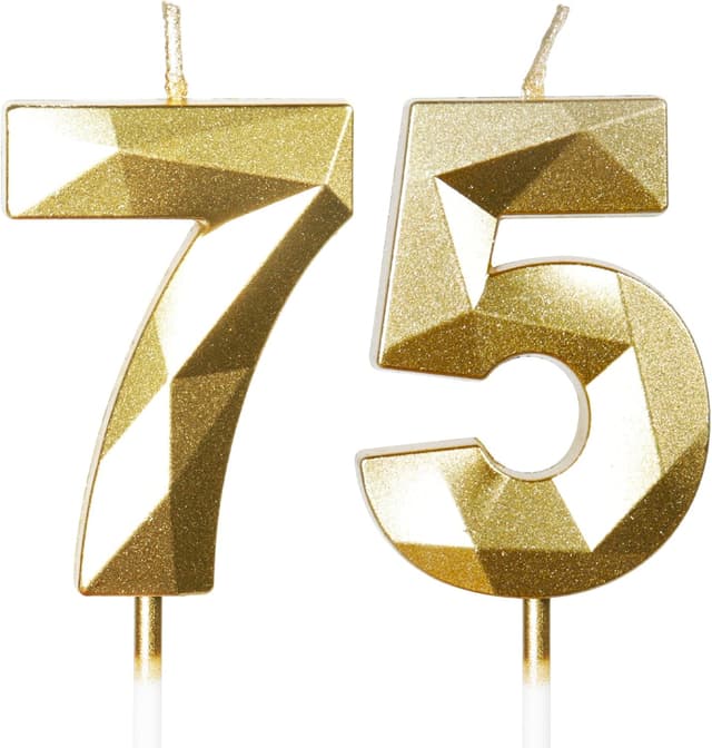 Detalle de 75th Birthday Candles Number 75 Gold Cake Topper Candles (2-piece set)