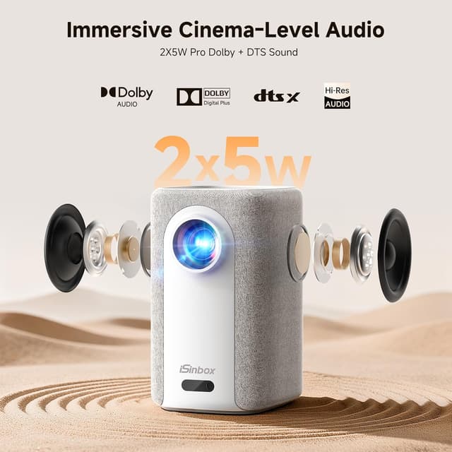 Detalle de iSinbox 4K Smart Outdoor Projector (Short Throw, 1200 ANSI) with WiFi, Bluetooth, and Built-In Apps