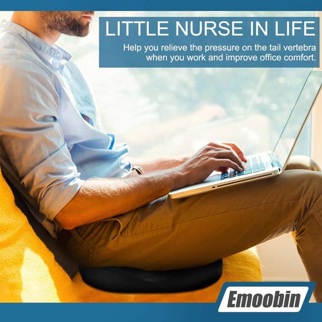 Detalle de Emoobin Donut Sitzkissen (45 cm) mit Memory-Schaum – Ringkissen für Bürostuhl & Zuhause, Schwarz