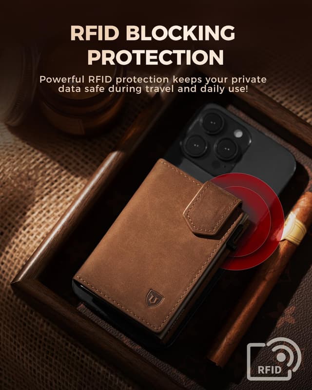 Detalle de LORZOR Magnetic Closure Card Holder Wallet with XXL Coin Pocket (RFID, Slim Leather) – for up to 10 cards