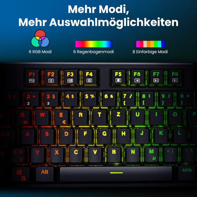 Detalle de Mechanische Gaming-Tastatur QWERTZ mit RGB und Blue Switches (104 Tasten) – USB-kabelgebunden, NKRO, wassergeschützt