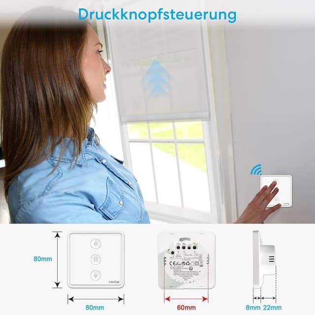 Detalle 2 de LoraTap Smart WiFi Rolladenschalter 80x80 mm