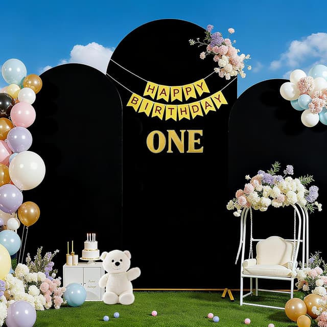 Detalle de SUKAIKEQA Copertura per arco nuziale in tessuto elasticizzato (Nero) – Copertura per sfondo ad arco