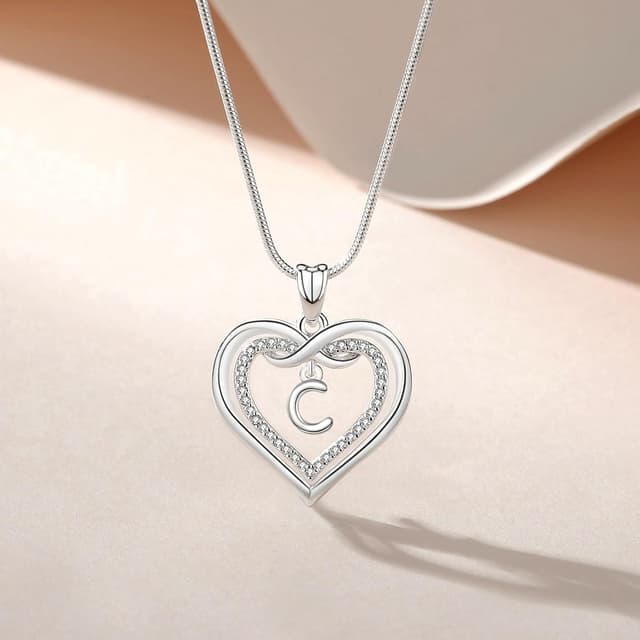 Detalle de Collier initial EUDORA Harmony Ball en argent, pendentif cœur avec zircon cubique (51 cm)