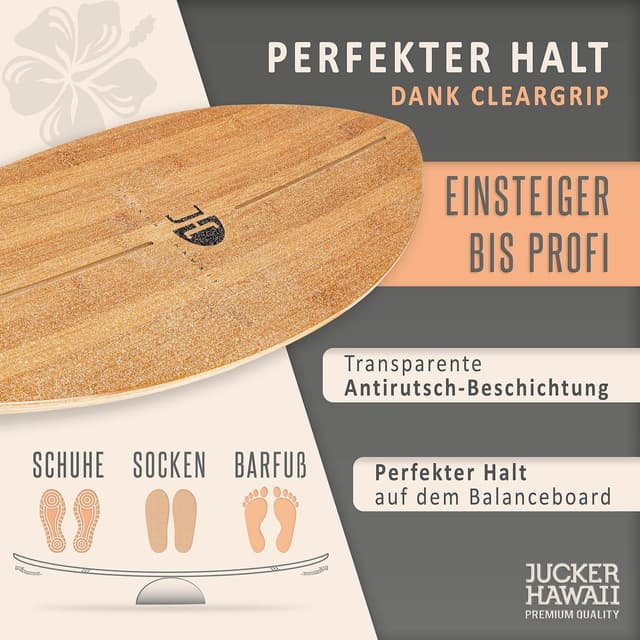 Detalle de JUCKER HAWAII Balance Board „Ocean Rocker“ – Balanceboard mit Rocker-Shape, 100% Echtholz und rutschfester Oberfläche