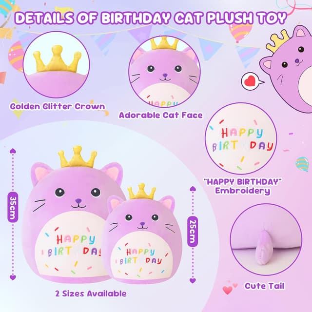 Detalle 2 de Happy Birthday Cat Plush 10 inch