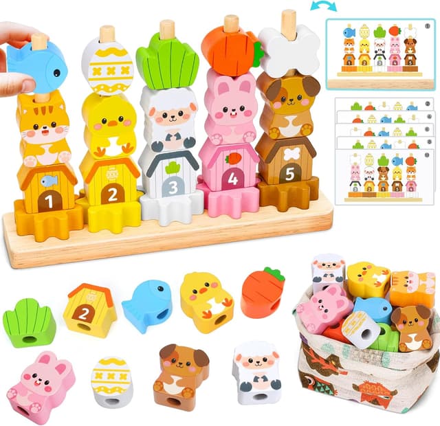 Detalle de Montessori Wooden Stacking Toys for 2 year olds