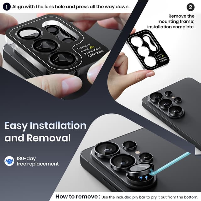 Thumbnail 6 de Hoerrye for Samsung Galaxy S26 Ultra Camera Lens Protector (9H+ tempered glass, 12FT military grade) – Case-friendly invisible fit