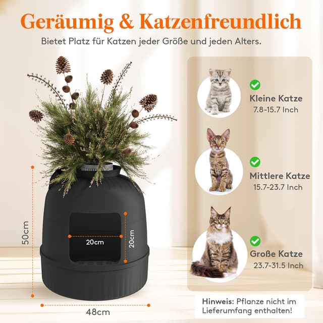Detalle 2 de Lifewit Katzenklo XXL versteckt als Pflanzgefäß mit Schaufel, abnehmbarer Oberseite & Kohlefilter (48 x 50 cm), schwarz