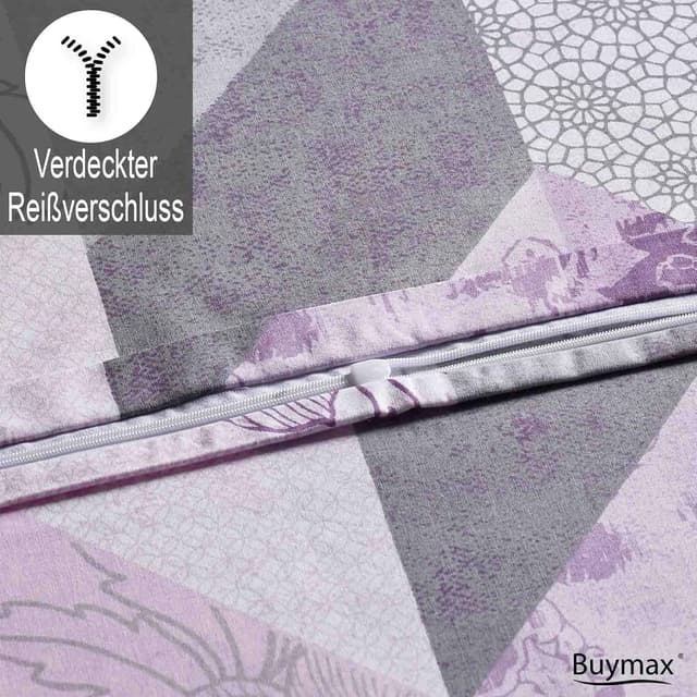 Detalle de Buymax® Bettwäsche-Set 200x220 cm aus 100% Baumwolle, 3-teilig mit Reißverschluss (2x Kissen 80x80)