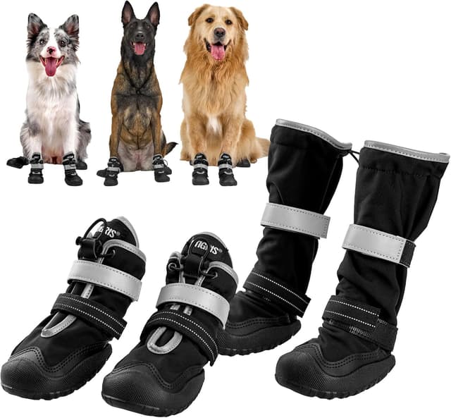 Detalle de OneTigris Dog Boots Paw Protector (Waterproof, Reflective, Non-Slip) – Black, Size #8