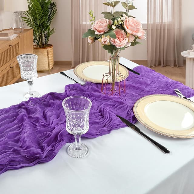Detalle 2 de 6 Pack 10FT Purple Cheesecloth Table Runner (120 Inch) for Boho, Rustic Spring Parties & Weddings