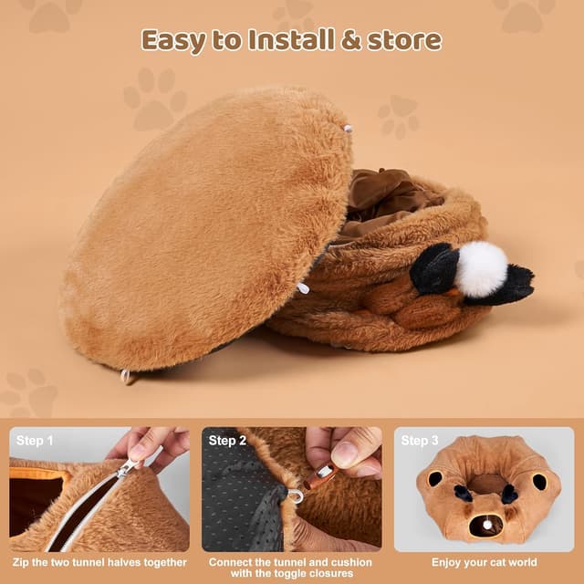 Detalle de Odoland Cat Tunnel Bed (Foldable Donut Tunnel) with Ball & 4 Peek Holes