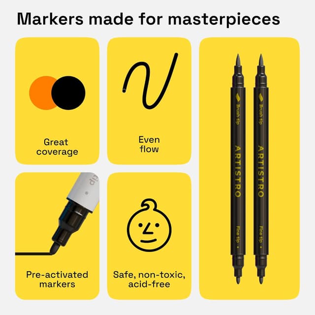 Detalle 2 de ARTISTRO 2 schwarze Stoffmarker mit Doppelspitze – permanent für Textilien, T-Shirts & Leinwand