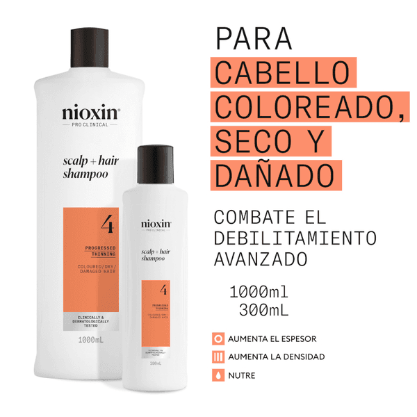 Detalle 2 de Nioxin 4 Champú para Cabello Teñido Debilitado 1000ml 💇♀