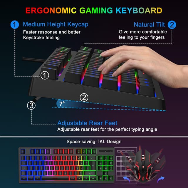 Detalle de Rewurnth Gaming Tastatur und Maus Set 75% TKL