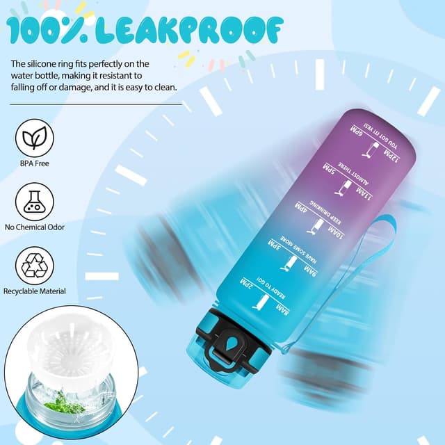 Detalle 2 de Mulbijeo Borraccia Palestra 500 ml con scritte motivazionali, a prova di perdite e borraccia bambini