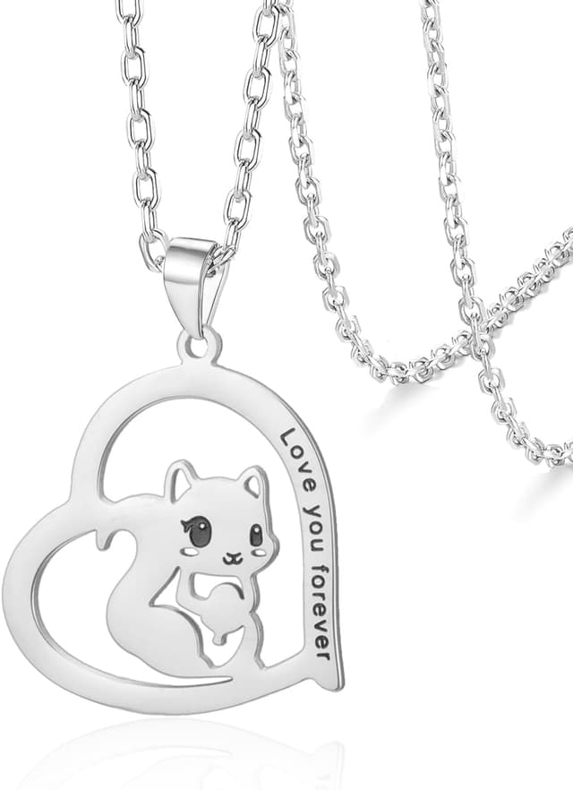 Detalle de VASSAGO Eichhörnchen-Halskette aus Edelstahl mit Herz-Anhänger und „Love you forever“