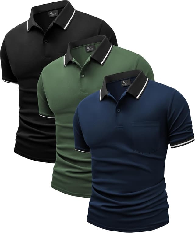 Thumbnail 6 de JACKETOWN 3 Pack Men’s Short Sleeve Polo Shirts (Lightweight, Breathable Golf Polos)