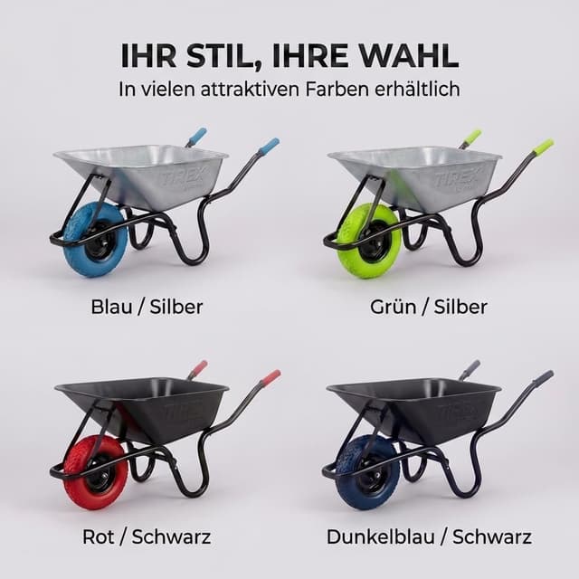 Detalle de TIREX by xonic Schubkarre mit Stahlfelge – verzinkte Wanne bis 250 kg / 100 l, PU-Vollgummi-Rad (Blau/Silber)