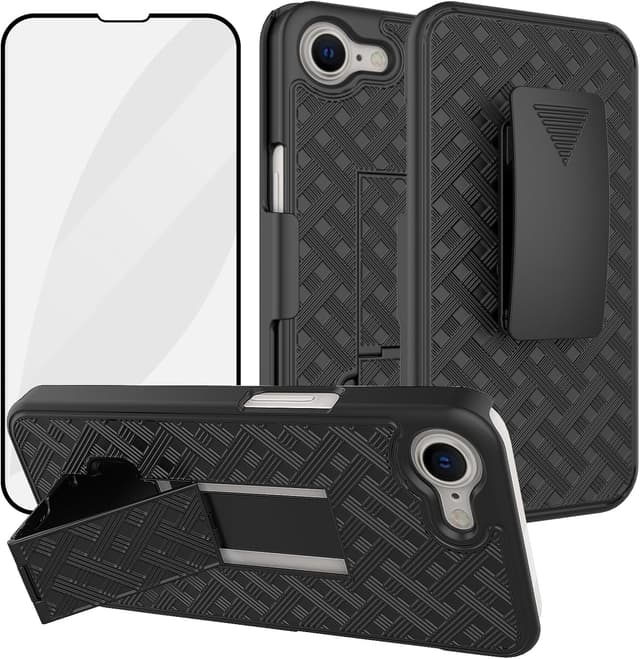 Detalle de Ailiber iPhone 16e Belt Clip Case Holster with Screen Protector (Swivel Kickstand, Black)