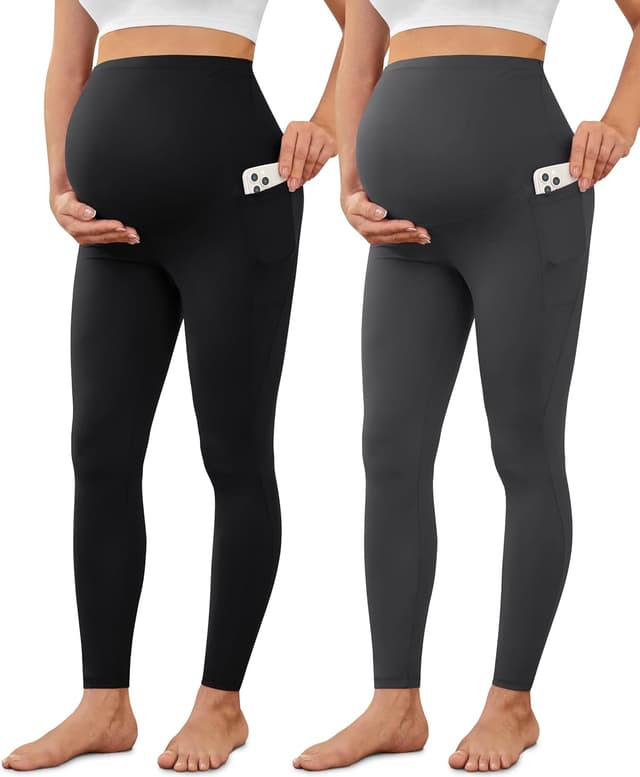 Detalle de VALANDY Creamlush maternity leggings over the bump with pockets