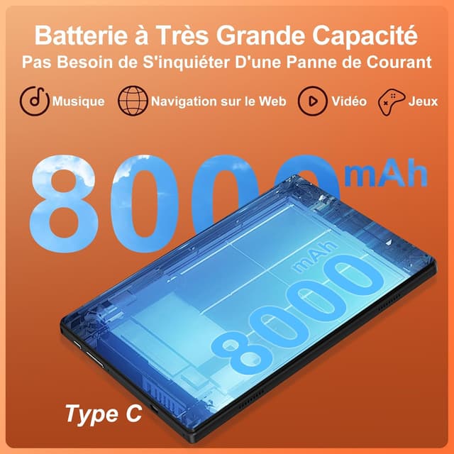 Detalle de Dghrti 2026 Tablette Android 15 10" IPS (30 Go RAM/128 Go + 2 To) avec clavier et souris, noir