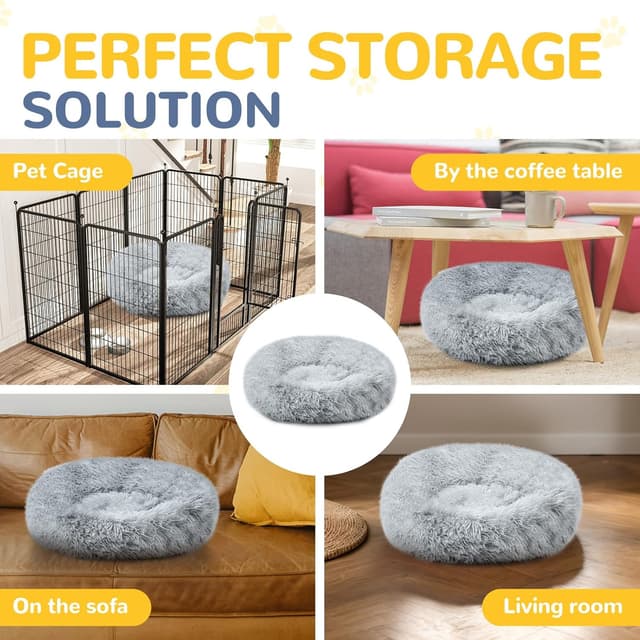 Detalle 1 de LUOJINYI Hundebett Flauschig Donut mit rutschfestem Boden, waschbar – hellgrau, 50 cm