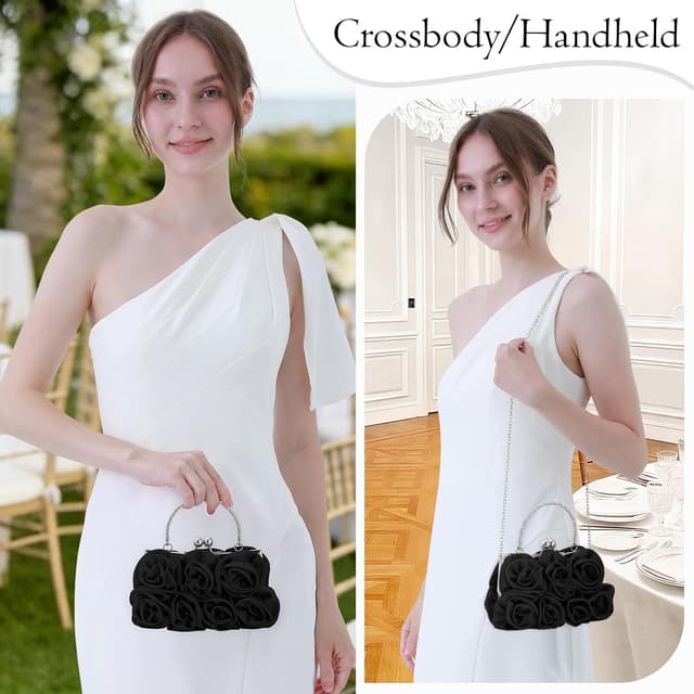 Detalle de Wocharm women’s satin flower clutch purse for weddings and evening events